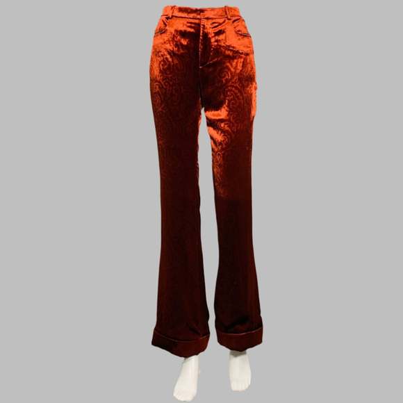SAINT LAURENT Burgundy Viscose Blend Velvet Dress Pants - Picture 1 of 8